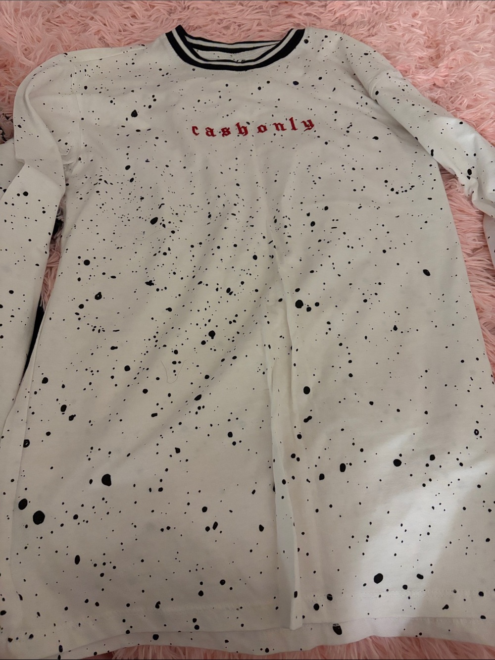 Kids White Speckle Long-Sleeve Tee with Red Script
